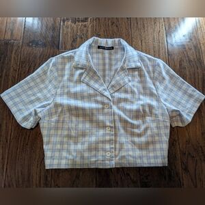 Brandy Melville Vivian Plaid Short Sleeve Button-Up Shirt